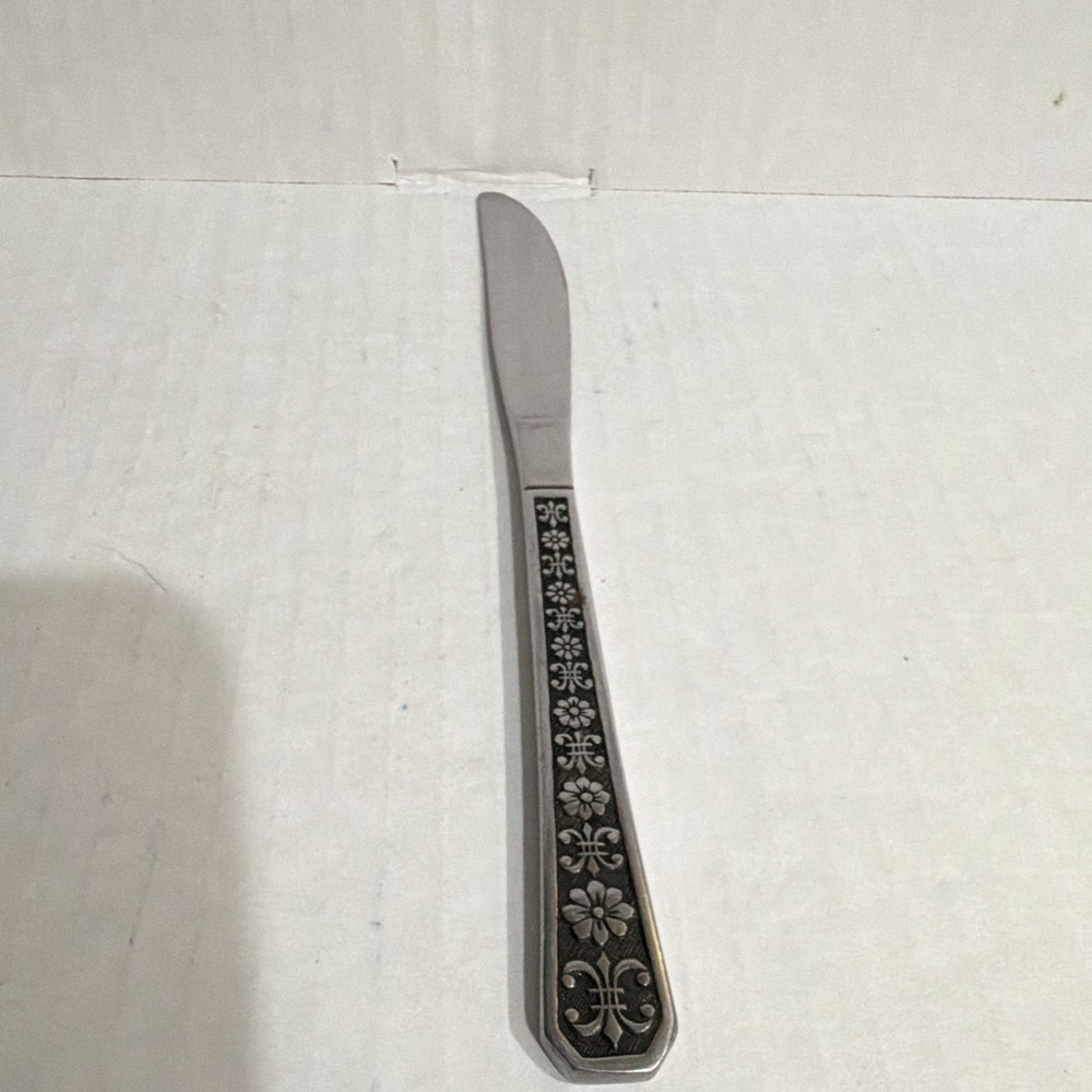 iStainless Steel Dinner Knife Floral Handle Glossy Silver/Black 8.50 in